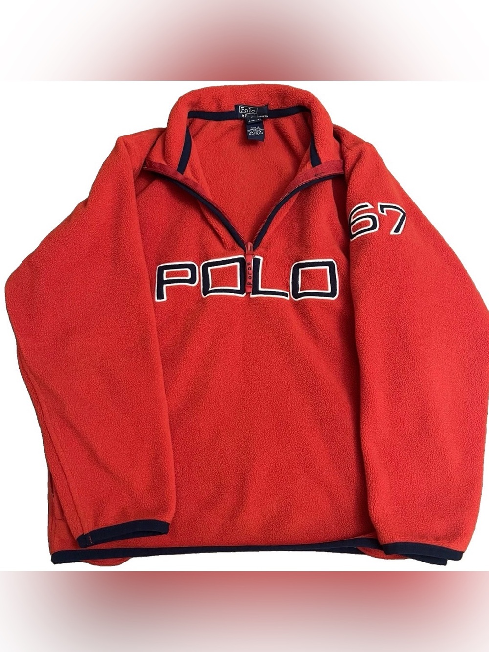 Vtg Polo By Ralph Lauren Red Fleece Quarter Zip Sweatshirt Kids Size S(8-10)